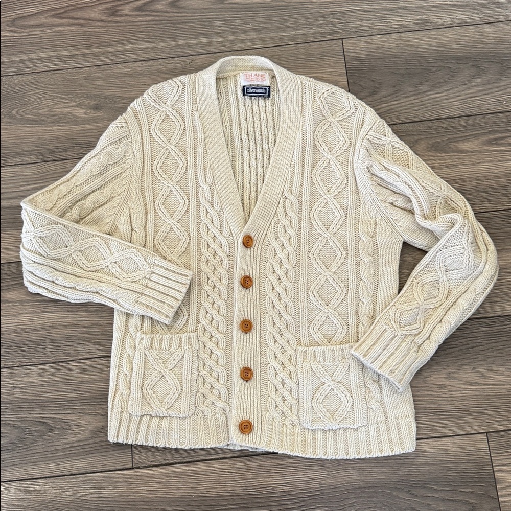 Vintage 1970’s fisherman button cardigan sweater size large silverwoods ivory